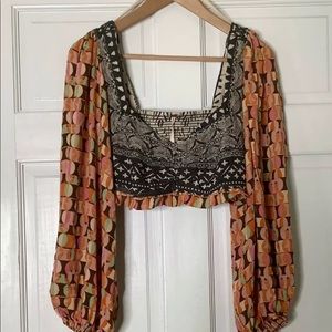 Free People Naomi Print smocked Crop Top